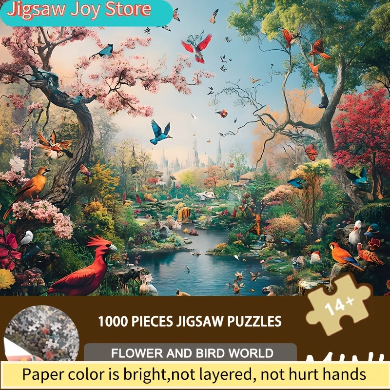 

Micro puzzle Mini Size Puzzle Flower and Bird World Art, 38x38, Tropical Paradise Scene for Nature Lovers