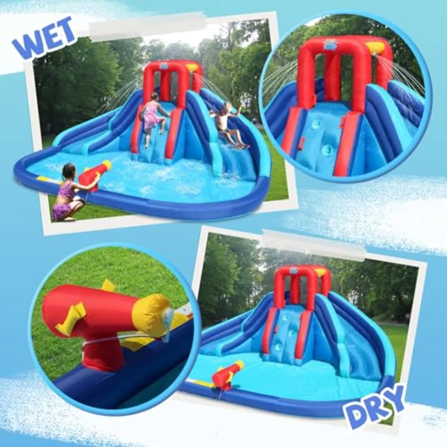 Water Slide Inflatable Waterslide with Large Pool Blue Bounce House with Double Slide and Climbing Wall for outdoor summer fun view 5