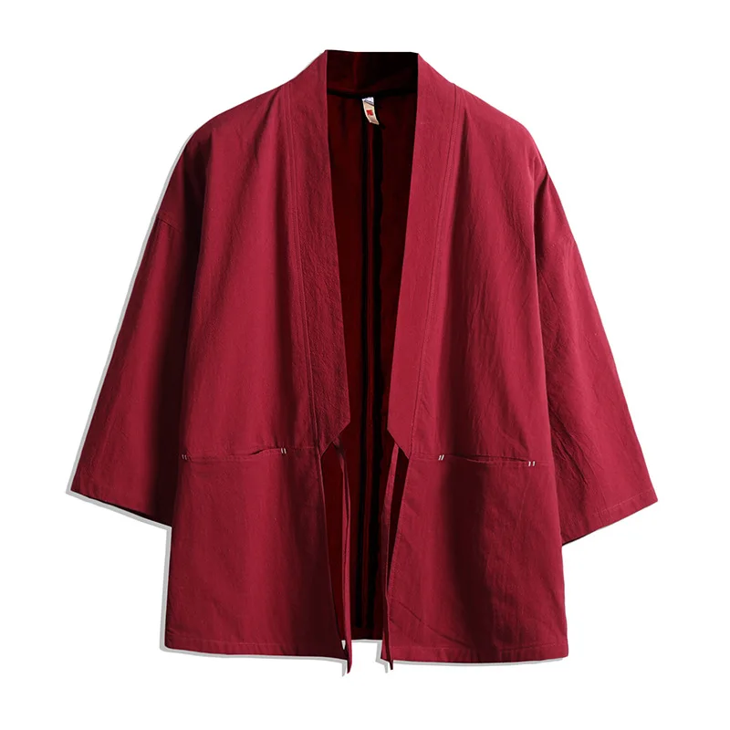 Spring And Summer New Men's Ethnic Style Cotton And Linen Cardigan Cape Short Men's Top Robe Casual Coat