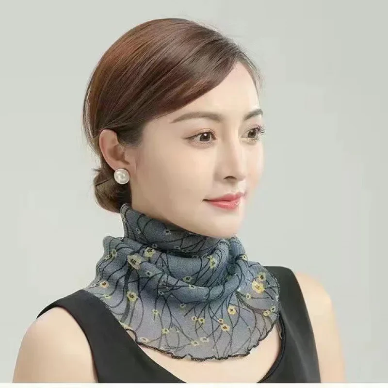 Spring Summer Chiffon Neck Collar Scarf Women Head Thin Sunscreen Variety Small Silk Anti-UV Scarf Mask Multi-Function Scarf