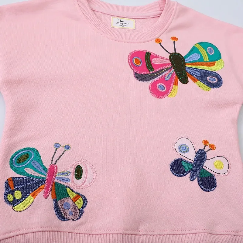 Kids Hoodie Sweatshirt Girls Children Autumn New Embroidered Pink Long-Sleeve Layer Children Long-Sleeve Crew Neck Sweatshirt