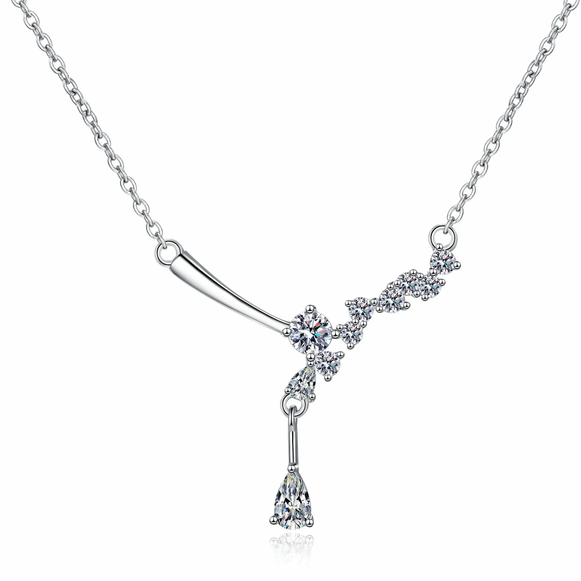 PT950 플래티넘 목걸이 Moissanite 펜던트 워터 드롭 단순 다이아몬드 18K 골드 Moissanite 쇄골 체인 무료 실버 목걸이