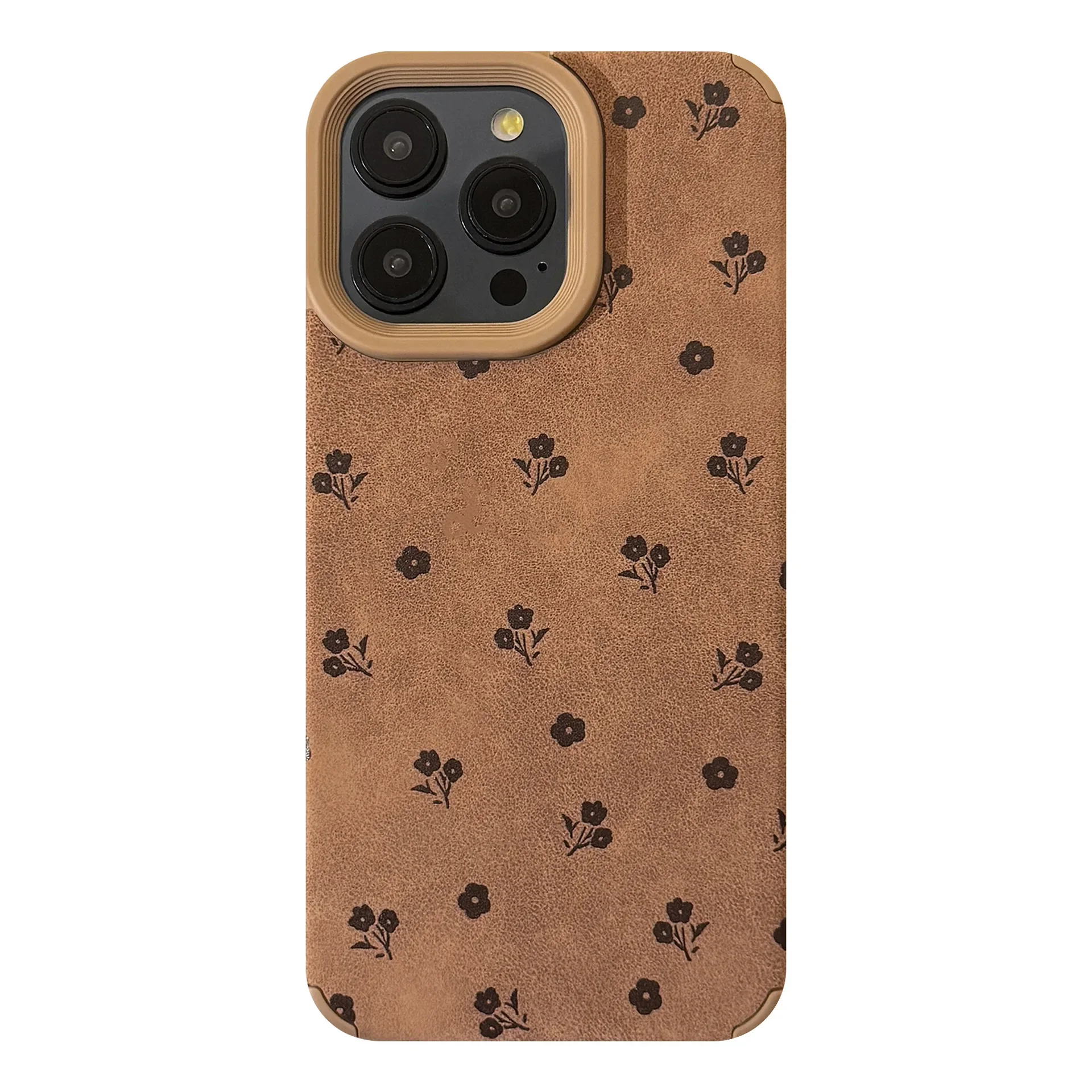 Retro flowers Suede leather art Phone Case For iPhone 17 16 15 14 13 12 11 Pro Max 17 air Case Cute Luxury Cartoon leather Cover