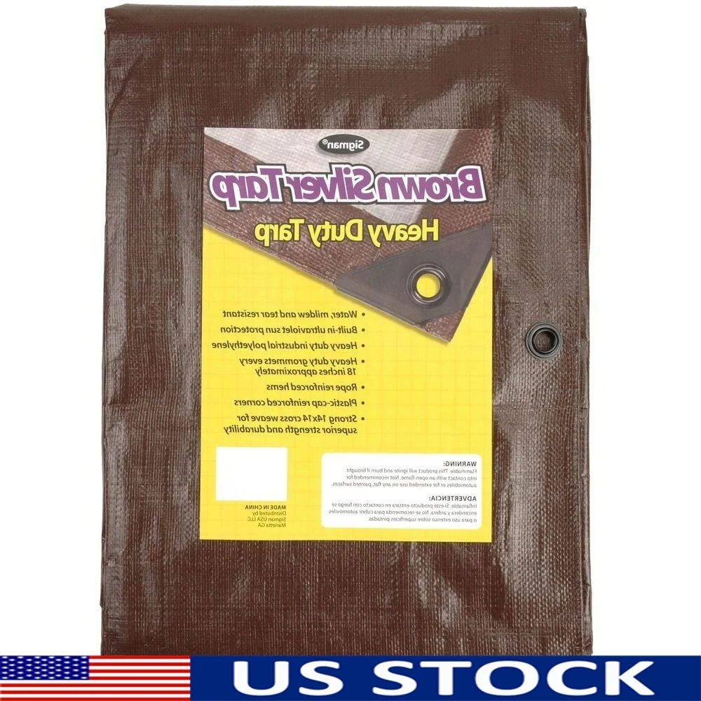 

Heavy Duty Reversible Tarp 8x10 ft UV Resistant 3-Ply Reinforced Waterproof Grommets Shade Construction Landscaping
