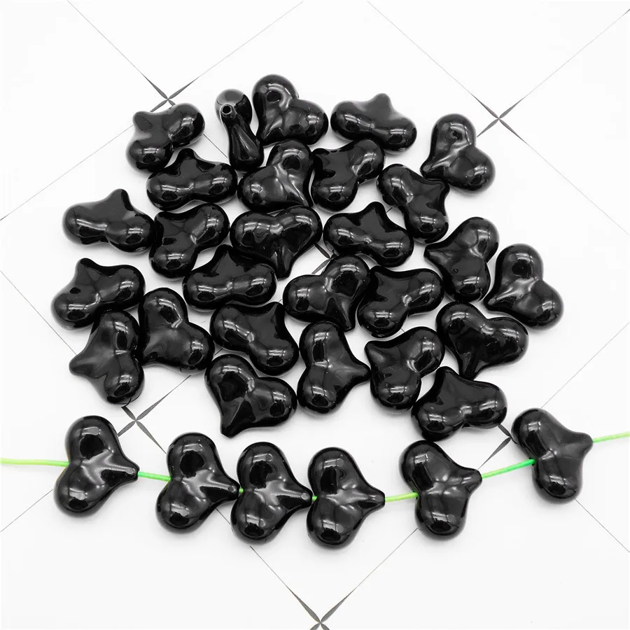 20PCS Plastic Heart Beads Black Heart Shape Spacer Bead Bracelet Jewelry Making Handmade Accessory