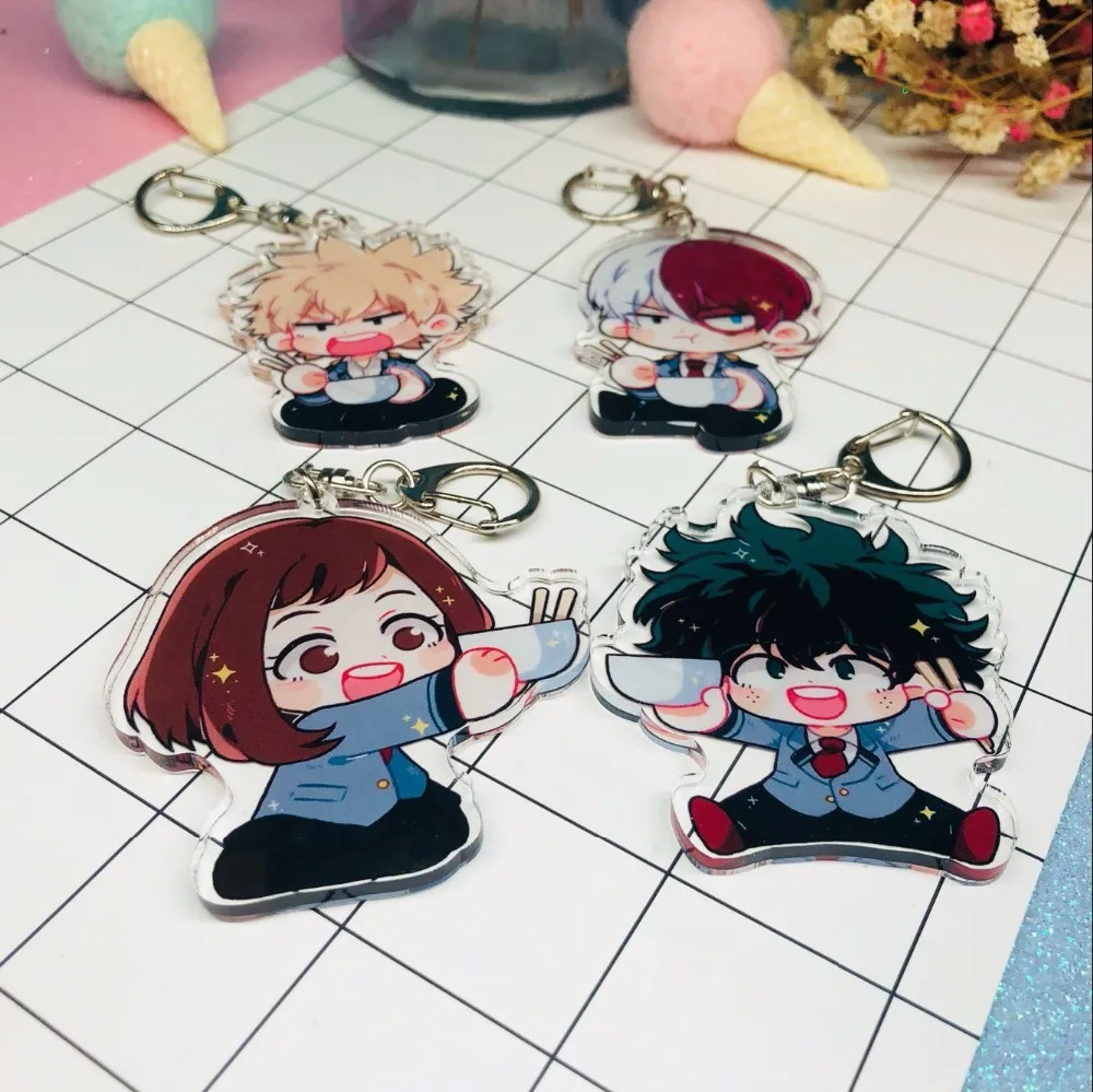 4pcs/set Anime My Hero Acdemic Keychain Bokuno Hero Bakugou Eat Version 7.katsuki odoroki Portachiavi Doubleside Keychains