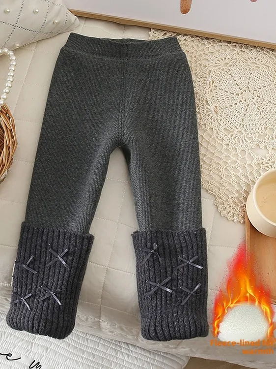 Thiened Fce Lined No-ow Sos-broek Casual warme lange broek voor kinderen Herfst Winter Nieuwe Sle-meisjesbroek