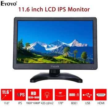 Eyoyo EM12D 11.6 인치 FHD 1920x1080 IPS BNC HDMI 컴퓨터 모니터, PC LCD 화면 보안 감시 디스플레이 모니터, VGA AV 포함