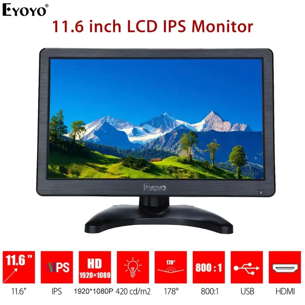 eyoyo monitor de vigilancia de seguranca tela lcd vga e av em12d 116 fhd 1920x1080 ips bnc hdmi monitor de computador pc 01