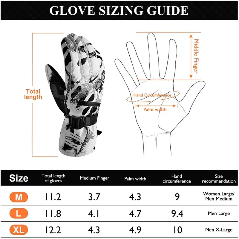 Skiing Gloves Waterproof Snow Gloves -30℉ Winter Motorcycle Gloves for Touchscreen Snowboard outdoor Gloves Warm for Men Women