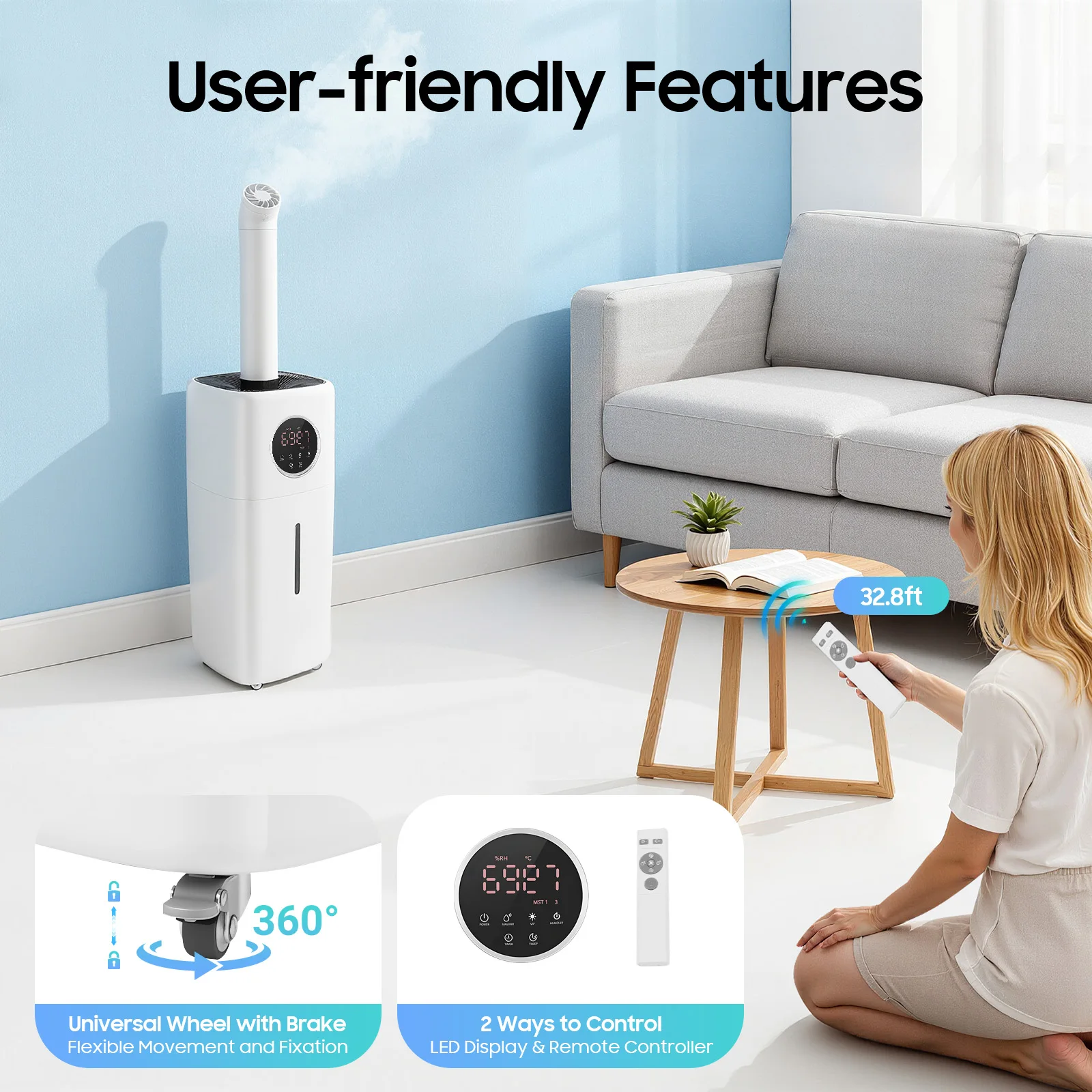 مرطب تجاري 21 لتر، سعة خزان مياه 5.5 جالون، تحكم في الضباب قابل للتخصيص، مخرج رذاذ قابل للتعديل، للغرفة الكبيرة