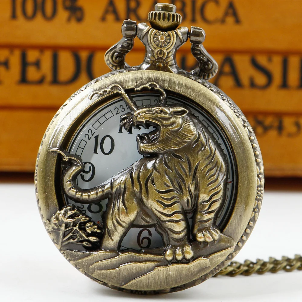 Creative Cheetah Design Carved Quartz Pocket Watch Pendant for Boys and Children Souvenir Gifts reloj de bolsillo