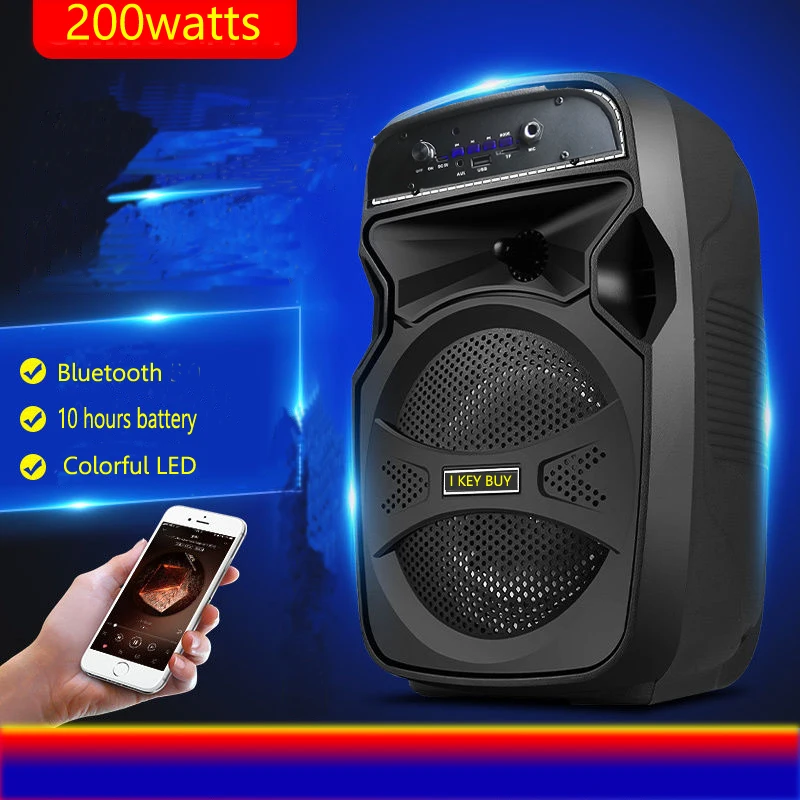 1PC 6.5 Inch AC220v/ DC 5v 100W Outdoor ABS Active Subwoofer Built-in Li Battery Bluetooth USB/TF Card/AUX/FM Radio/Microphone