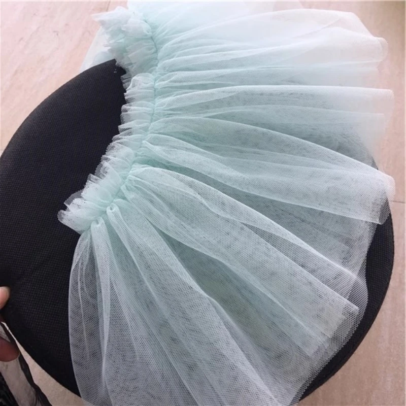 17CM Wide Pink Pleated Chiffon Tulle Lace Applique Ribbon Trim Edge For DIY Sewing Girls Skirt Wedding Dress Fringe Hem Decor