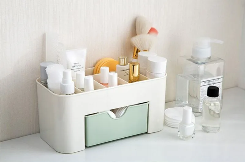 Makeup Organizer Storage Box with Drawer Cotton Swab Stick Storage Case Lipstick Organizer Brush Holder Makeup Acrylic Plastic