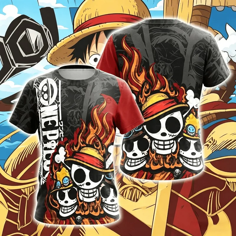 

2026 New Arrival One Piece Flame Skull T-Shirt 3D Printed Anime Character Tee Men's Casual Streetwear Short Sleeve Shirt