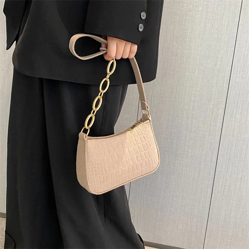 New Felt Bag Textured Crocodile Niche Underarm Bag Fashion Chain Tote Women's Bag