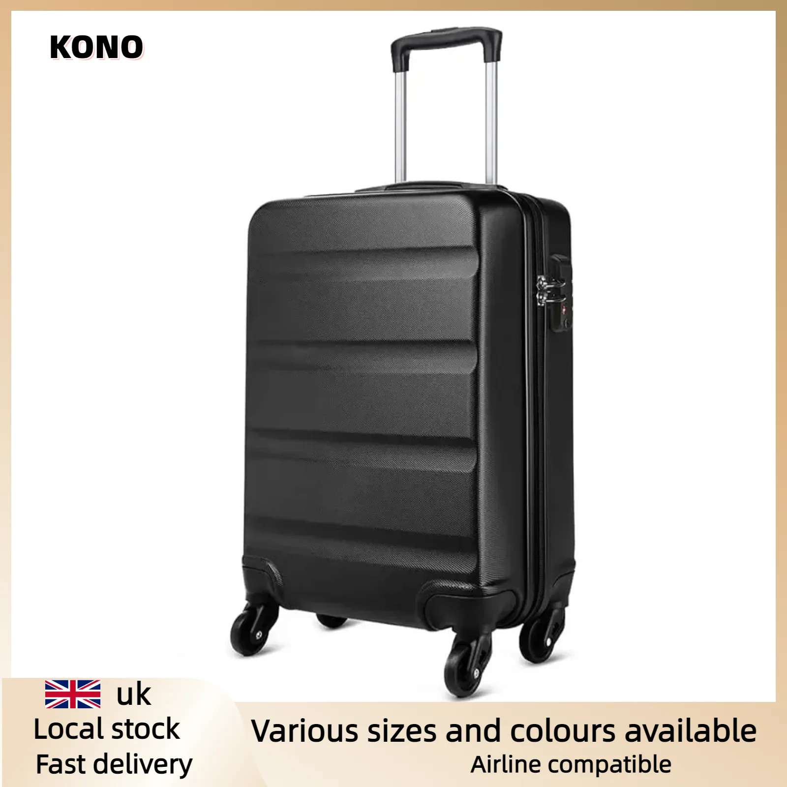 Kono Suitcase, Hard Shell ABS Luggage Travel Trolley Case with 4 Spinner Wheels and TSA Lock