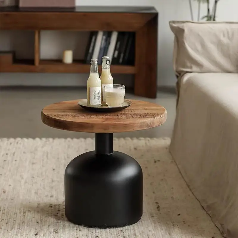 Wabi Sabi Side Table Round Creative Artistic Wooden and Metal Small Coffee Table Living Room Home Furniture Sofa Bed Side Table