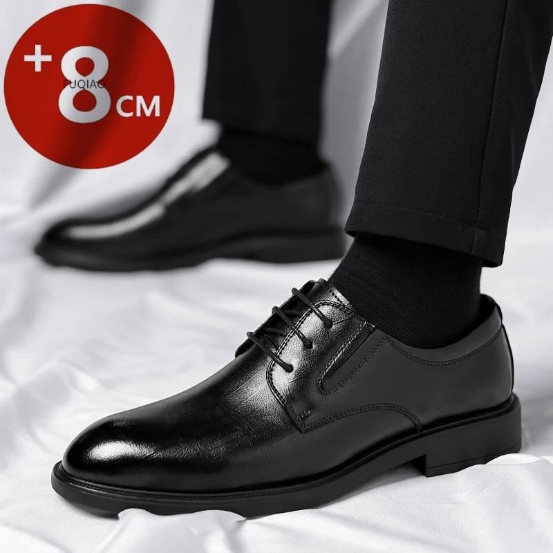 Men Elevator Dress Shoes Height Increase 3/6/8CM Hidden Lift Formal Business Oxfords Comfortable Office Wedding Leather Shoes