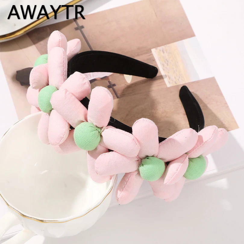 

AWAYTR Sponge Flower Headband Solid Padded Hair Band Women Wide Bezel Hairbands Thick Girls Hair Hoop Fashion Hair Accessories