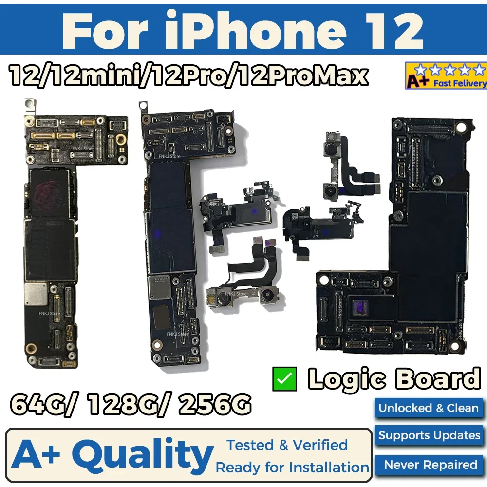 Placa base A+ para iPhone 12 Pro Max, desbloqueada con Face ID, iCloud limpio, placa lógica para iPhone 12 mini, compatible con actualizaciones de iOS