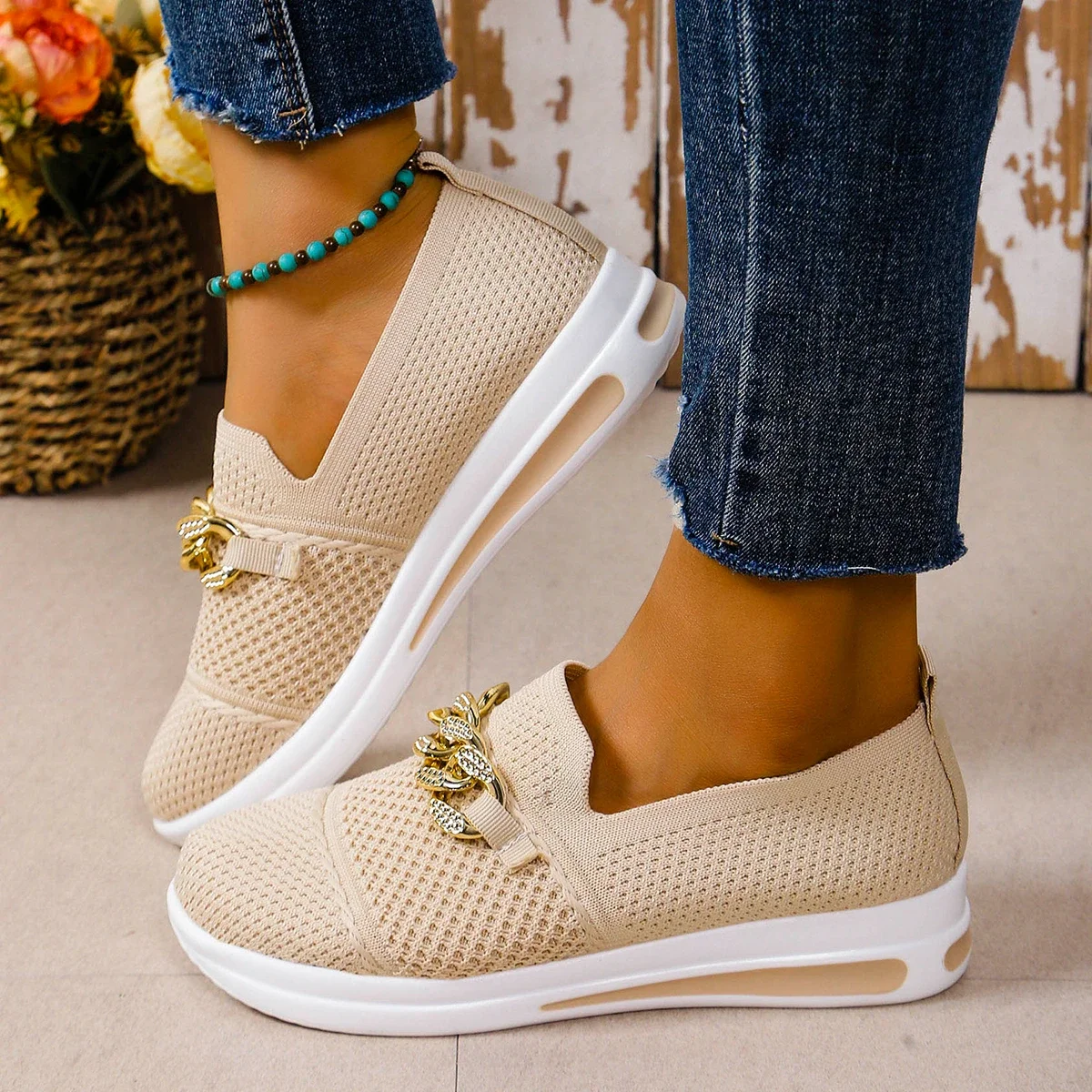 women sneakers Breathable Knit Loafers Plus Size Lightweight Soft Sole Flat Shoes Woman Autumn Anti-Slip Casual sneakers women