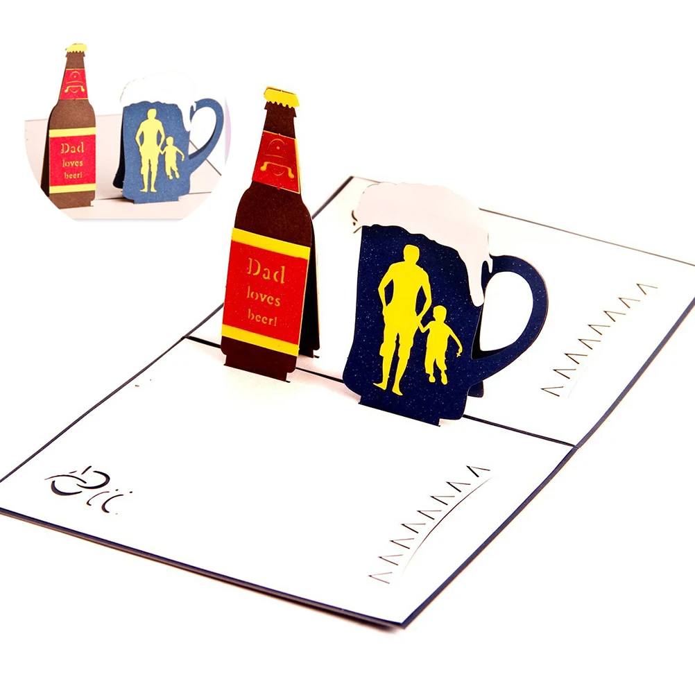 

Father's Day Creative Greeting 3D Up Dad Loves Beers Handmade Best Wish Kirigami Paper Craft (13 x 15.5 cm)