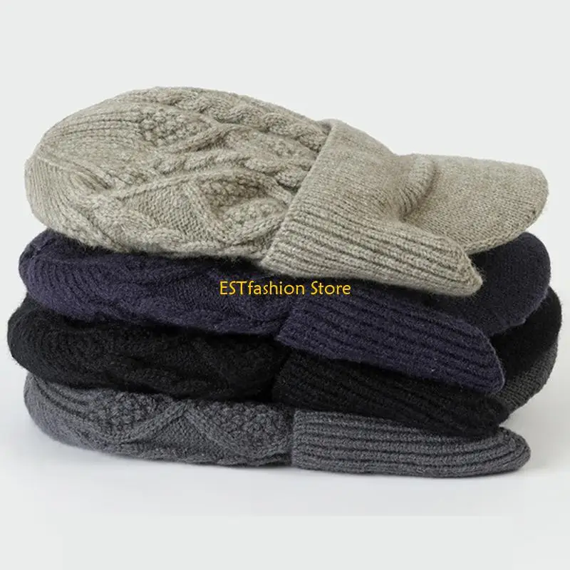 

Y5GC Fashion Knit Hat with Long Visors and Ear Coveration Thickened Lining Baseball Hat for Men Outdoor Winter Activity Wear
