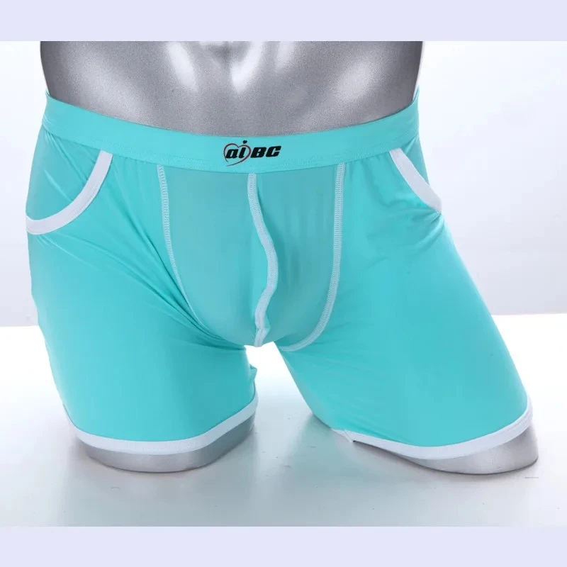 

Men's Ice Silk Trunks Contrast Pocket Elasticity Lightweight Comfortable Quick Dry Sexy Mid-rise Bulge Pouch Sports Boxer Shorts