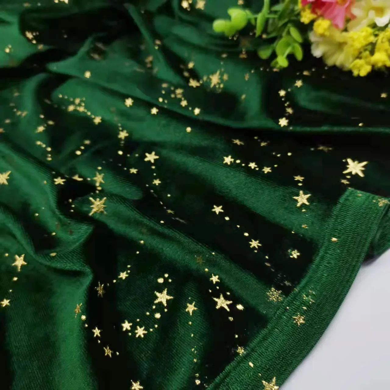 Velvet Fabric for Dress Gorgeous Silky Golden Star Trousers Glossy Luxury Soft Stretchy Home Textile