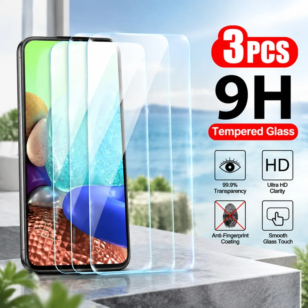 3PCS Screen Protector For Samsung Galaxy A37 A51 A52 A52s 5G A53 5G A54 Tempered Glass For Samsung Galaxy A55 A56 A57 A72 A71 HD