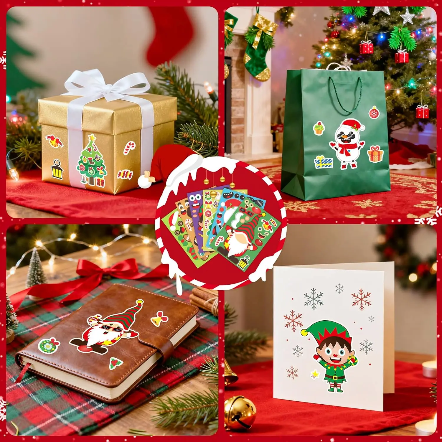 12 قطعة من ملصقات عيد الميلاد للأطفال، ملصقات شخصيات كرتونية يمكنك صنعها بنفسك لعبة وجه لأنشطة الحرف اليدوية في عيد الميلاد وهدايا حفلات العطلات #5