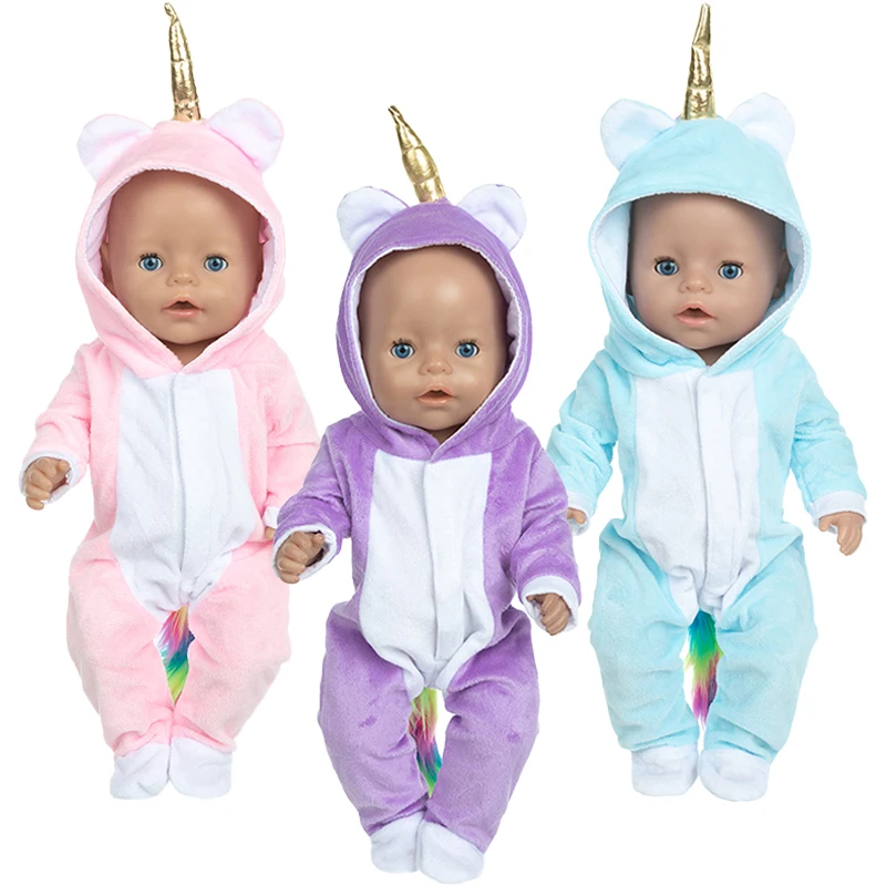 Puppen-Pyjamas, Kleidung für 16-18 Zoll große Neugeborenen-Babypuppen, Einhorn-Hoodie-Set, 40-45 cm, Reborn-Puppe, Einhorn-Puppenkleidung, Mädchen-Geschenk