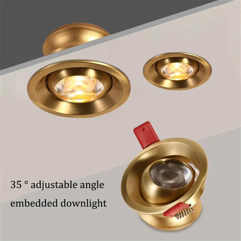 

Copper Downlight Embedded Anti Glare Living Room Adjustable Angle 5.5Mm Thin Edge Perforated 5Cm Gold Bull'S-Eye Spot Lamp 220V