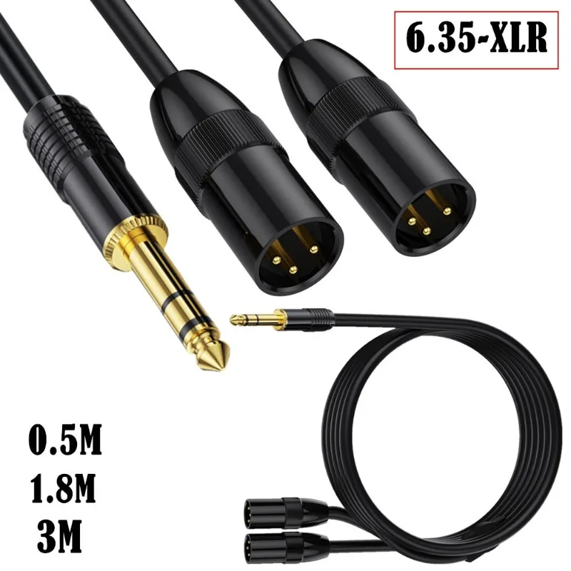 One Point Two Y Type 6.35mm Double Sound Revolution 2 XLR 3P Male Microphone Camera Recorder Audio Cable