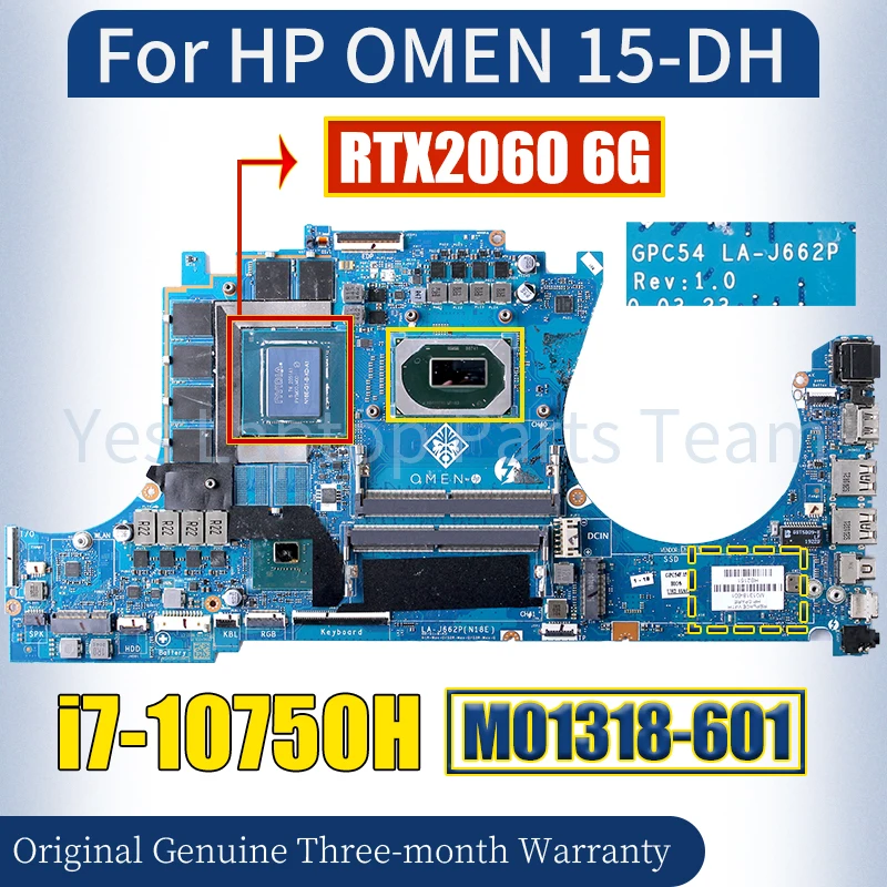 LA-J662P For HP OMEN 15-DH Laptop Mainboard M01318-601 SRH8Q i7-10750H N18E-G1-B-KD-A1 RTX2060 Notebook Motherboard 100％ Tested