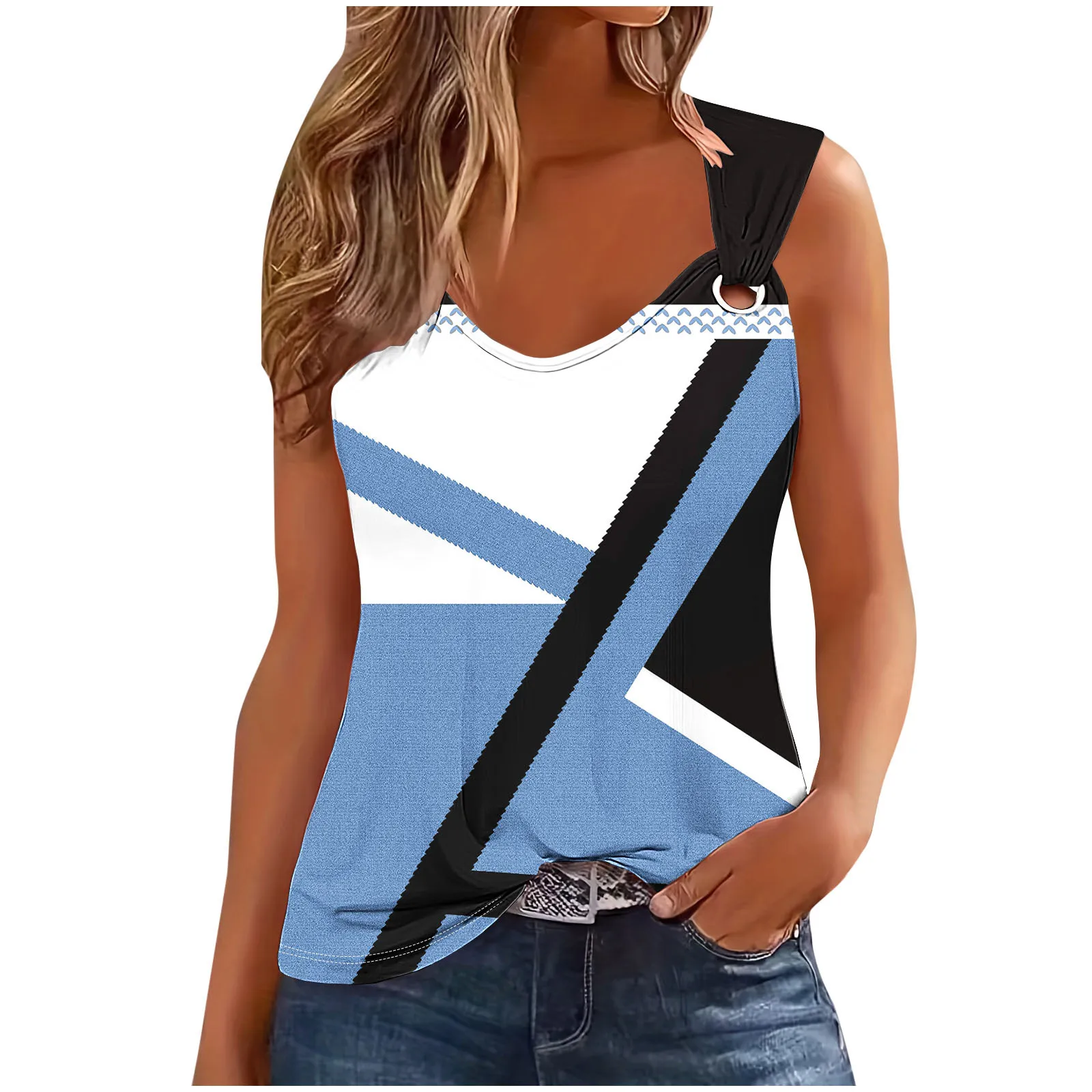 Fashion Stripe Print Sexy T Shirt For Women 2024 Summer Casual T-shirt Casual Tshirt Women Tops Sleeveless Tank Top Femme