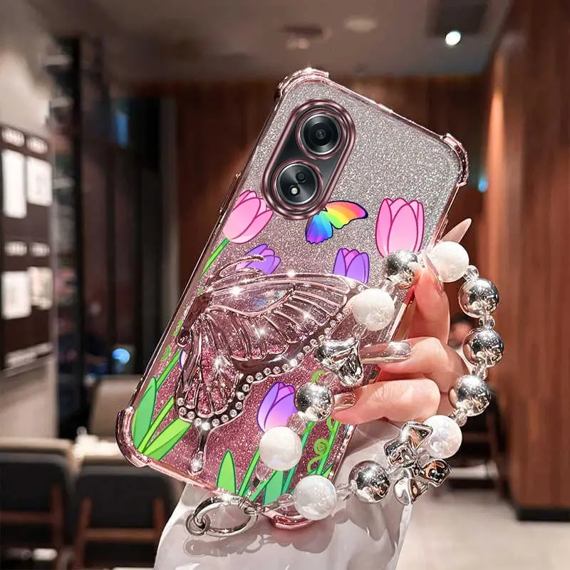 حزام بريق لطيف فراشة توليب حامل الحال بالنسبة ممن لهم A38 A36 A76 A58 A57 A74 A78 A5 A7 A79 A95 A60 A18 A53 A17 A16 4G 5G الظهر