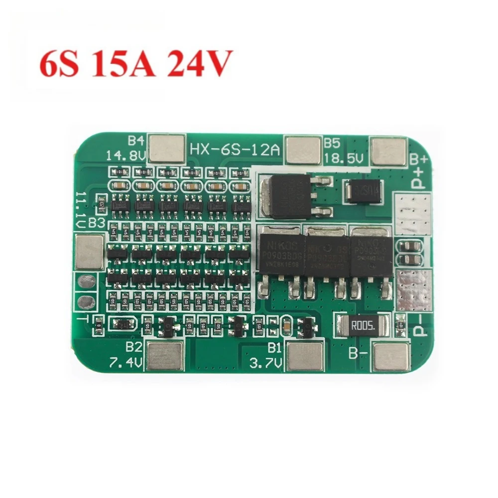 6S 15A 24V Li-ion BMS Battery Protection Board  for 6-Pack 18650 Li-ion Lithium Batteries Charging Module
