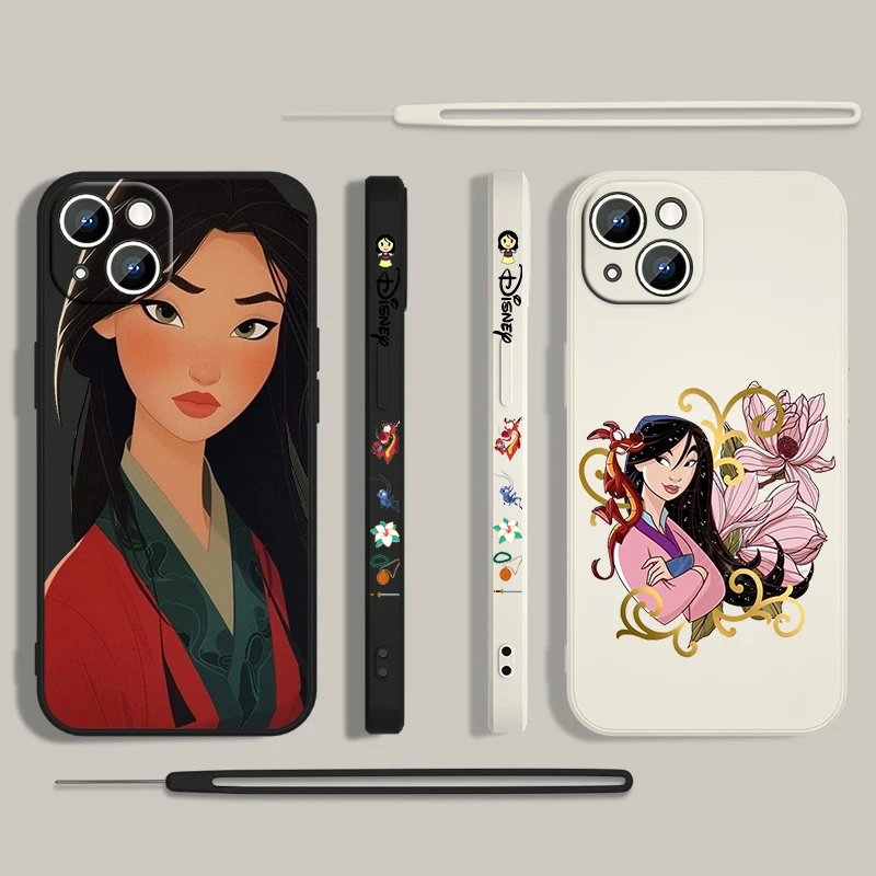 Disney Mulan Cartoon Phone Case For Apple iPhone 15 14 13 12 11 Pro Max Plus 8 7 SE Liquid Left Rope Capa Cover