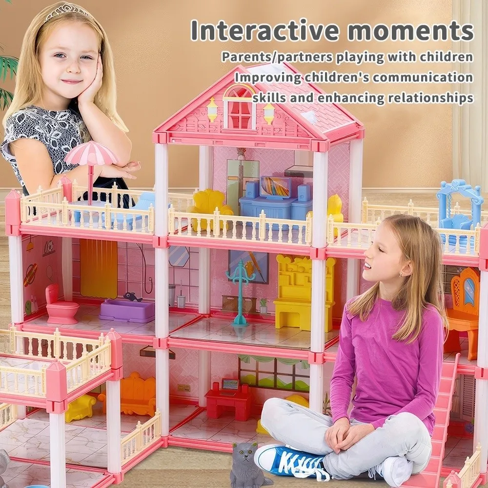 

Creative 3D Doll House Set with LED Lighting Toy Gift Role Play Toys Miniature Furniture DIY Dream Princess Castle Doll Houses