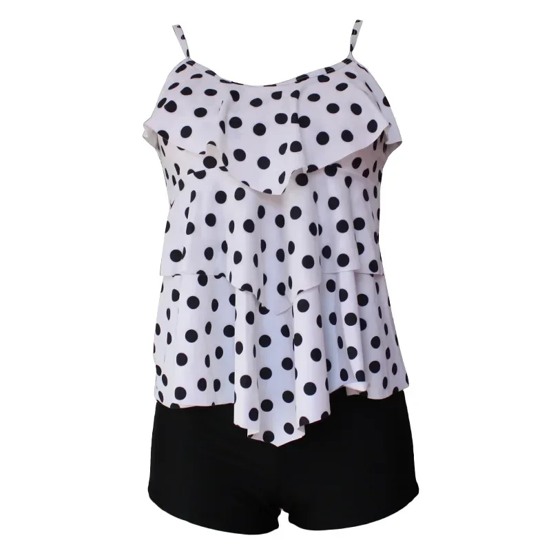 ドット レディース タンキニ セット 水着 おなかコントロール 2 枚 フリル水着 女性用水泳水着 ボーイショート ショーツ トランクス付き