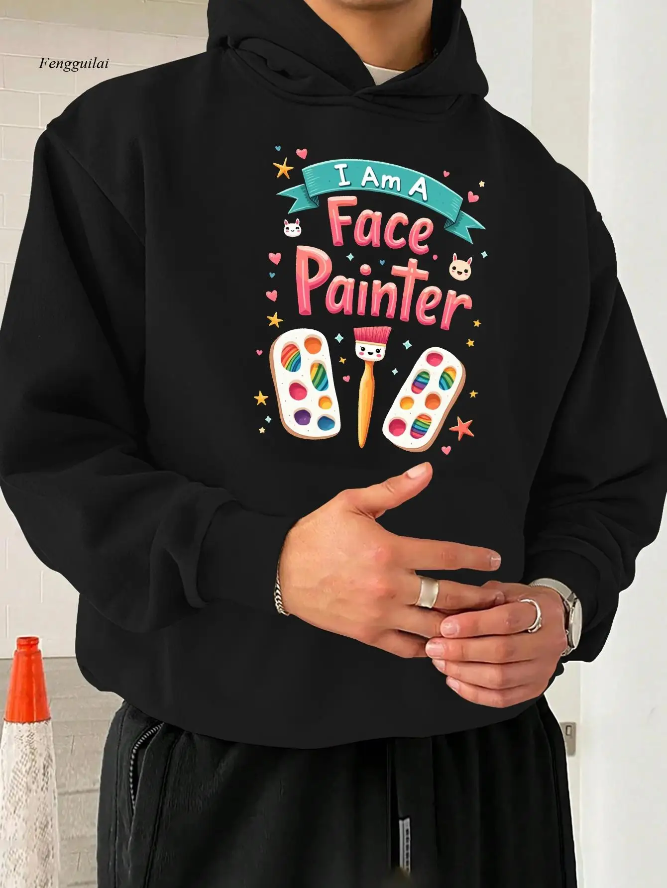 

Толстовка с капюшоном I Am A Face Painter с графическим принтом — повседневный пуловер свободного покроя, дизайном кисти и палитры