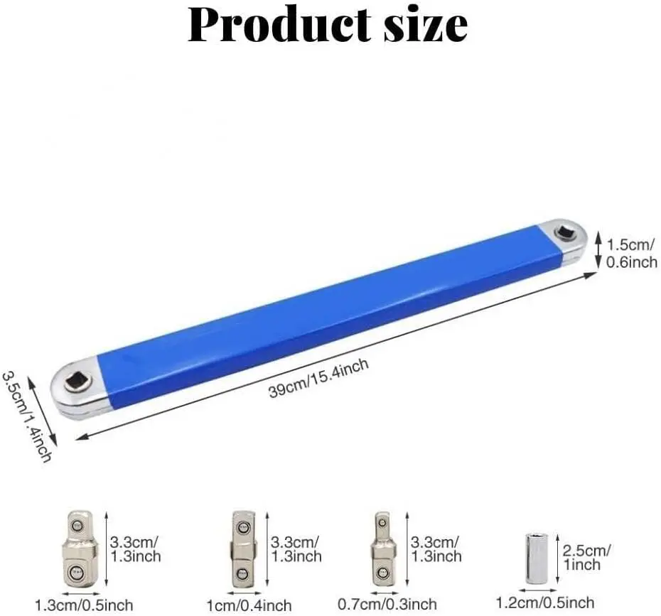 

Compact Offset Extension Wrench with 4 Adapters Dual-purpose Impact Socket Ratchet Wrench Car Spanner Automotive Hand Tool