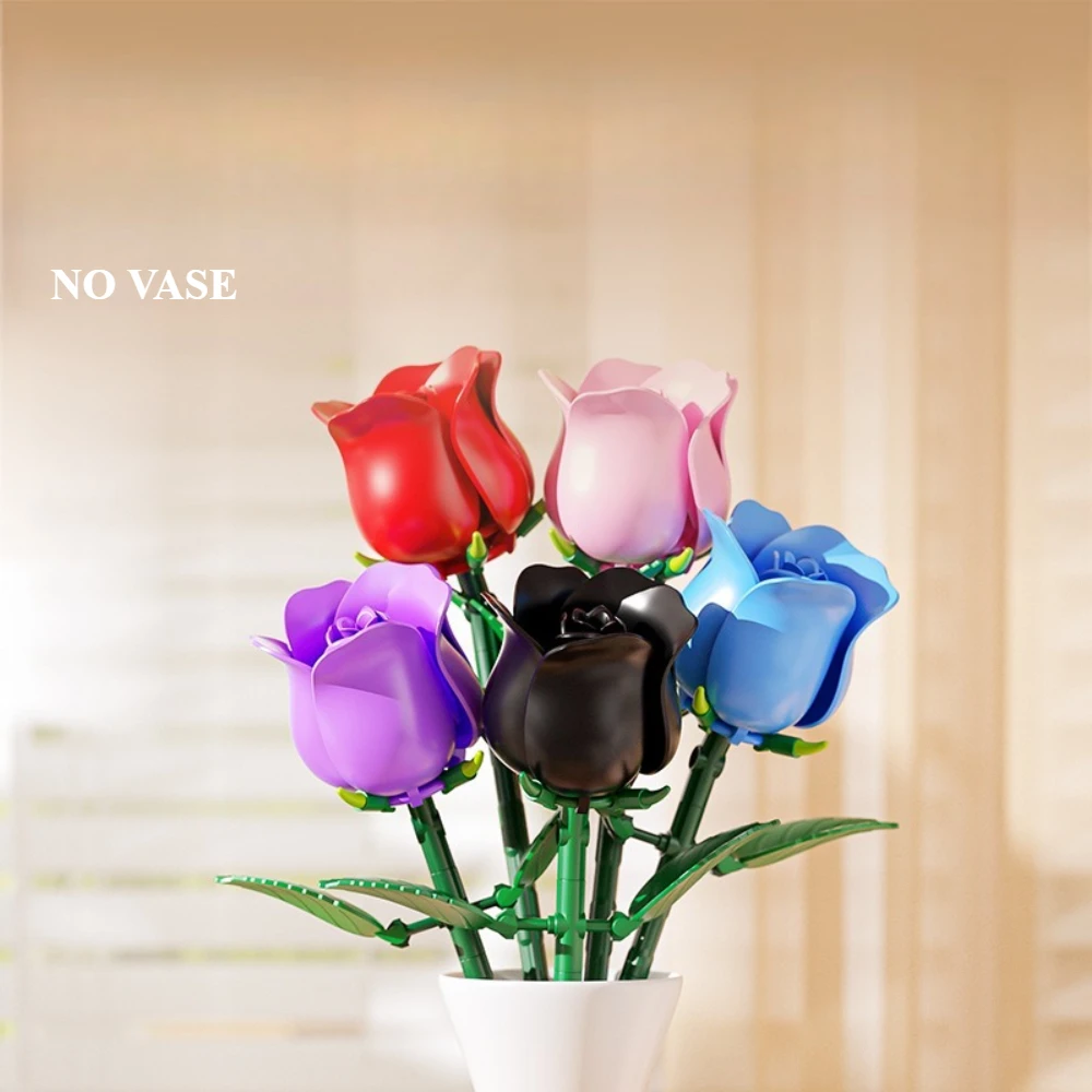

MOC Romantic Colorful Rose Bouquet Model Building Blocks Assembly Decoration Flower Love Girl Toys Bricks Valentine's Day Gifts