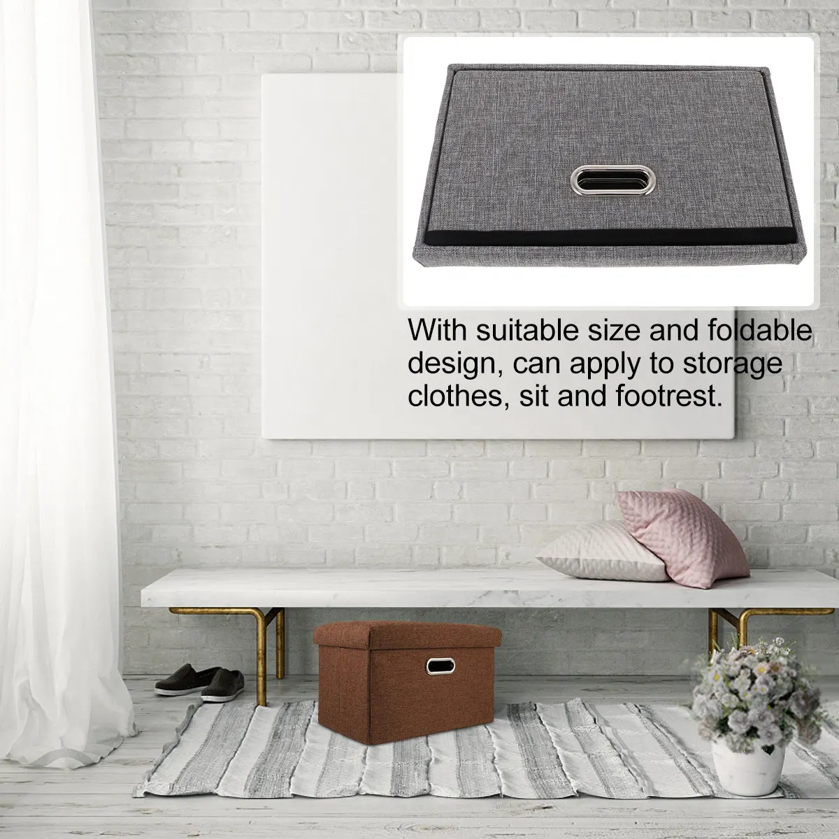 1Pcs Foldable Multifunctional Storage Stool Cotton Fabric Large Capacity Clothes Storage Box for Bedroom Living Room Room