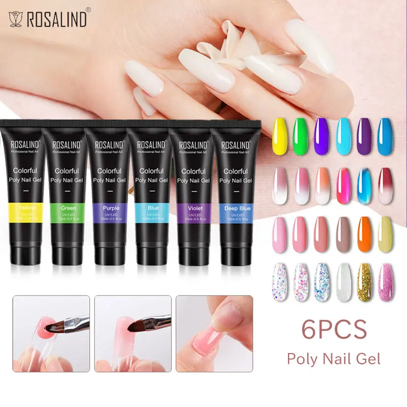 

ROSALIND gel 6pcs set 15ML poly nail gel qulick buliding crystal fast extension nail gel nail extension UV lamp nail no box