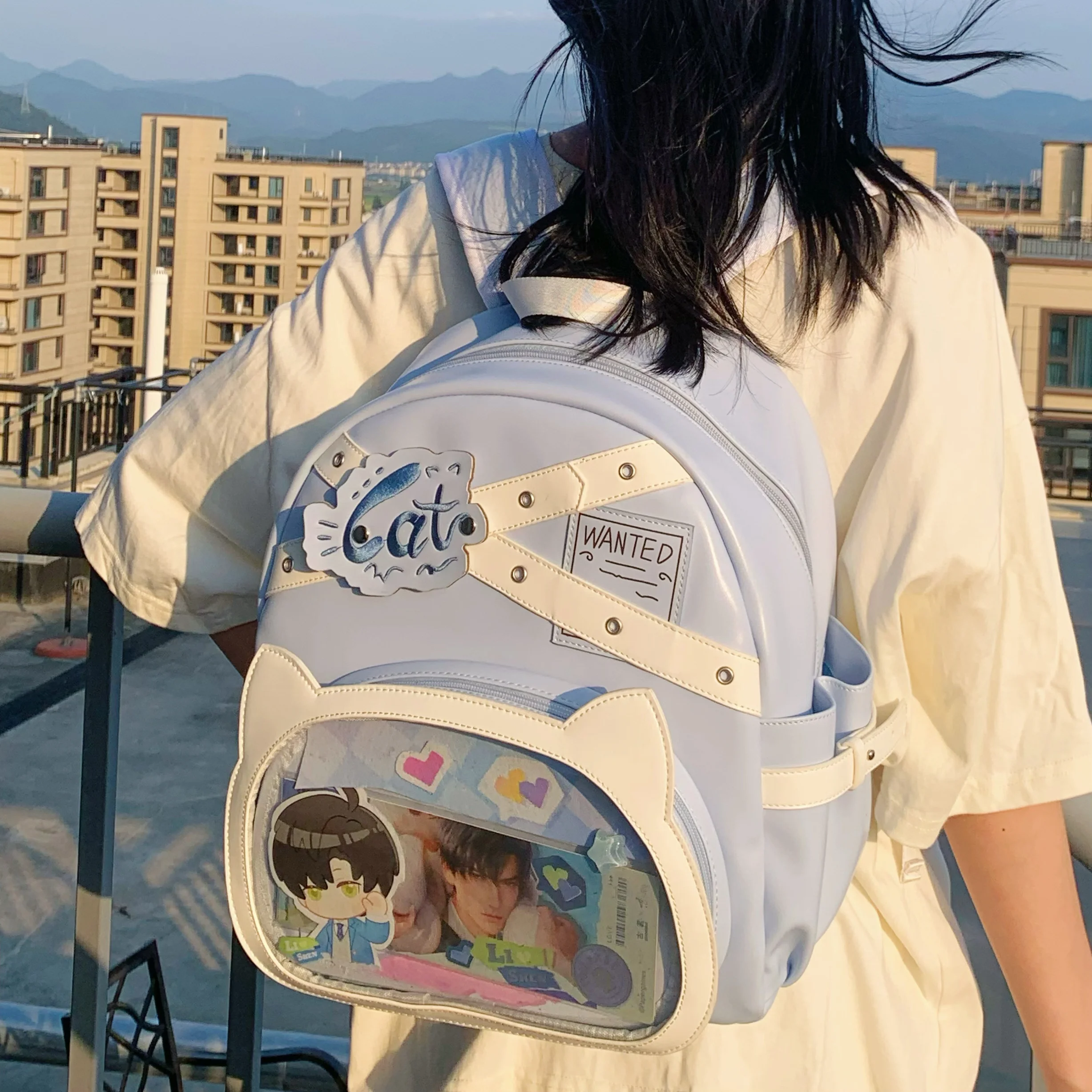 

Itabag Cat Head Large Capacity Backpacks Student Kawaii Shoulder Crossbody Bags Cute Student PU School Bag Tote Original