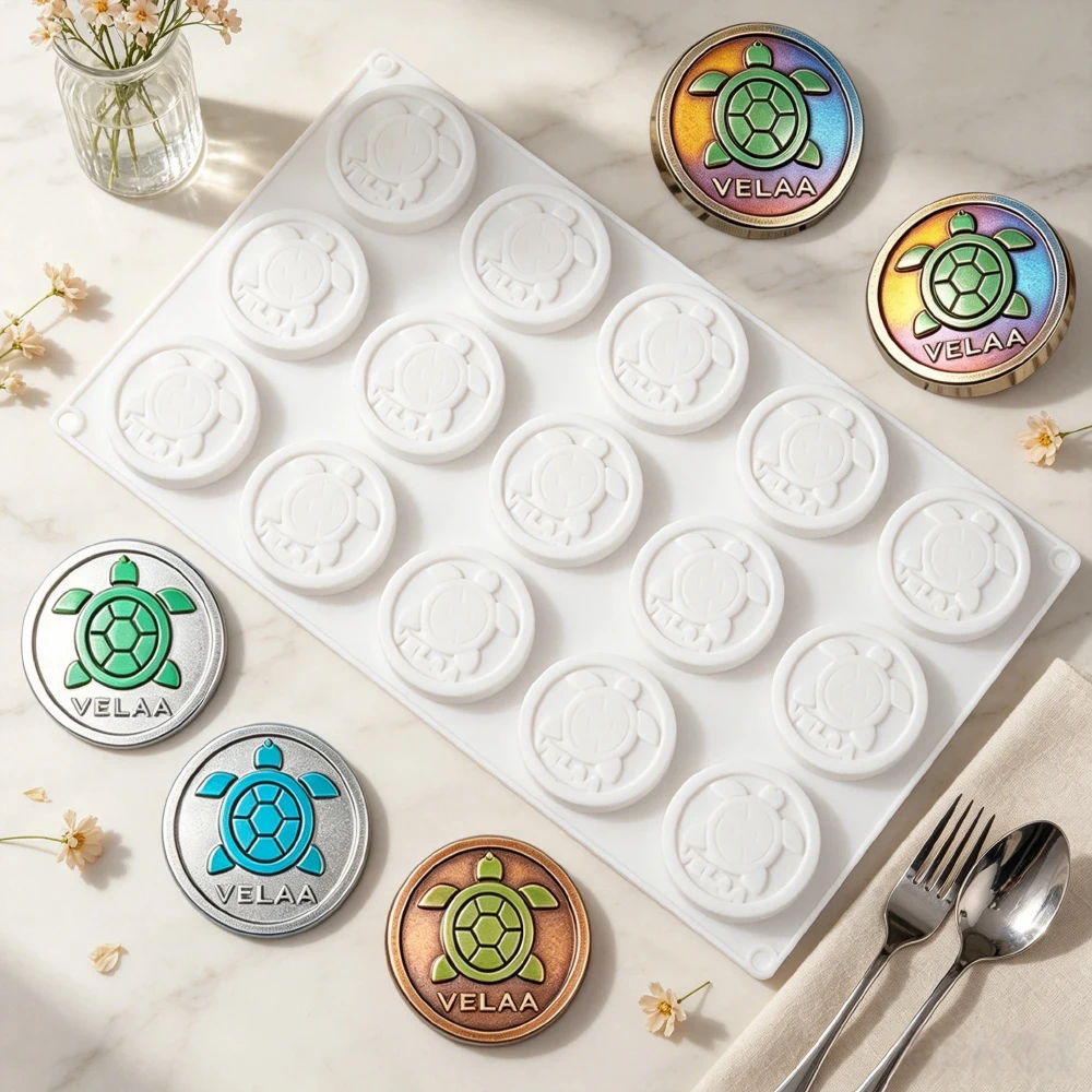 15-Cell Turtle Coin Design Food Grade Silicone Chocolate Mold Candy Mould Silicone Cookie Bakeware Kitchen Dessert Tools